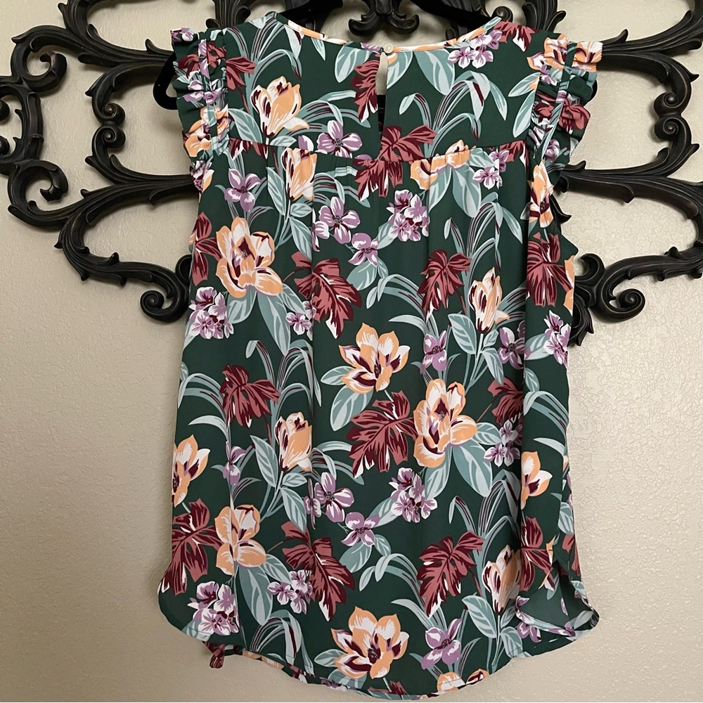 LOFT Top Floral Cap Sleeve Size Petite Medium - Picture 4 of 15